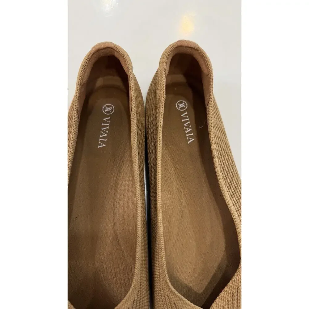 VIVAIA Margot Beige Knit Flats Slip on Washable Ballet Shoes Size EU 42